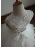 Ivory Lace Puffy Tulle Tea Length Flower Girl Dress